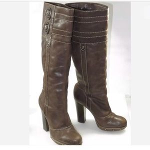 FRYE Leather Frankie Buckle Boots Dark Brown $550